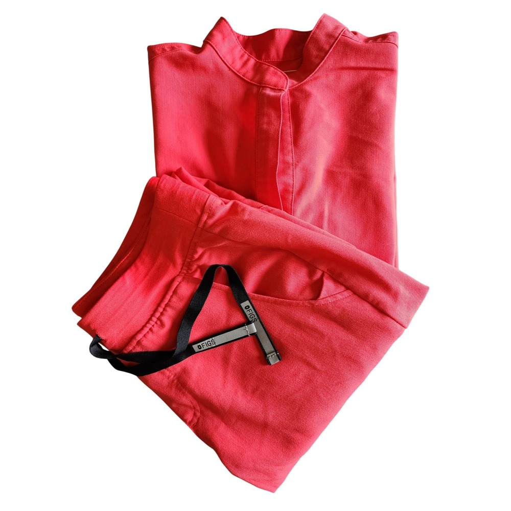 Figs Technical Collection Scrub Set XXS Top XS Petite Jogger Pants Coral Red